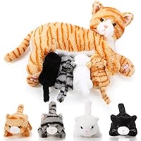 Skylety Nurturing Cat Stuffed Animal with 4 Plush Kittens, Cat Baby Stuffed for Girls Boys Plushy Mommy Kitty with Baby Kittens for Christmas Birthday Party Favors Gifts(Cute Style)