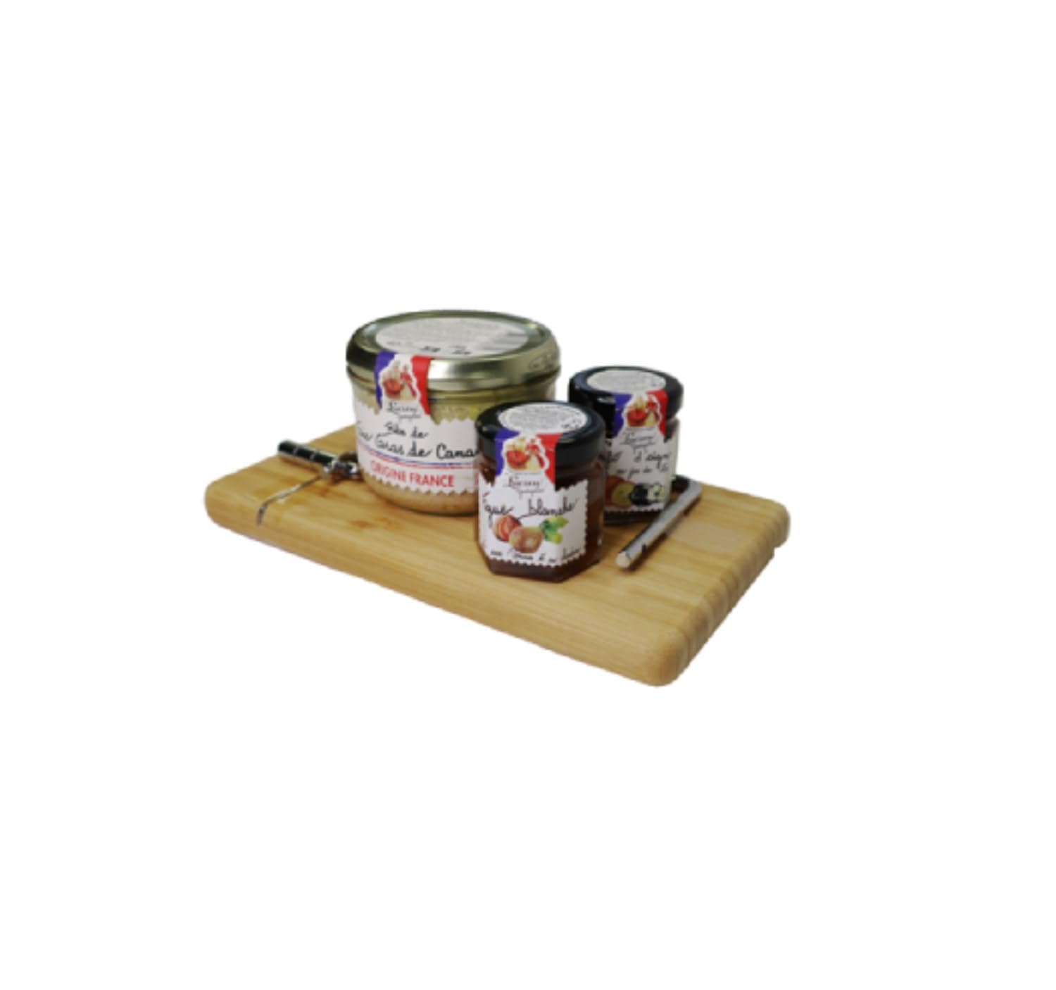 Lucien Georgelin Planche FOIE GRAS DE CANARD 180g + CONFIT D’OIGNONS AU JUS DE TRUFFE 47g + PRÉPARATION DE FIGUES BLANCHES ET POMMES 47g (1 planche)