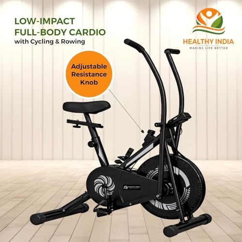 Image of Fitness Exercise Bike with Moving Handles | 8 Level Resistance Cardio Workout Cycle | Stationary Dual Action Home Gym Equipment for Full Body Training (Grey and Black)