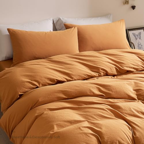 Image of JELLYMONI Twin Size Duvet Cover 100% Cotton Linen Texture Breathable Set | Pure Cotton, Zipper Closure, with natural wrinkles, Breathable&Soft, fade-resistant, 1 Duvet Cover & 1 Pillowcase