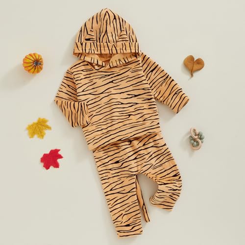 Infant Boys Tiger Pants Set Striped Long Sleeve Hooded Sweatshirt Top and Pants Suit 2Pcs Fall Outfits Clothes Sets3