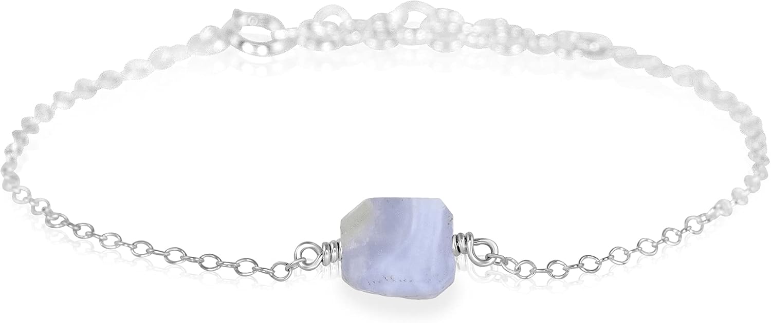 Luna Tide Blue Lace Agate Raw Nugget Anklet in Sterling Silver