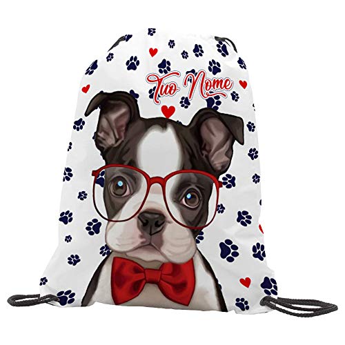 quickgadget Sacca Ginnastica GYMBACK Sport Cane Bulldog Francese 06 con Occhiali - Sacchetto Sportivo, Borsa, Piscina, Zaino,portascarpe Scuola per Ragazze Donne Bambini, Personalizzato con Nome.