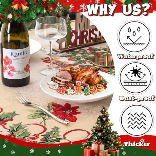 Jessy Home Christmas Tablecloth Xmas Tree Table Cloth Rectangle 55"x82" Winter Table Cover Polyester Wrinkle Resistant Washable Christmas Decoration for Holiday Party Dinner Home – Image 4