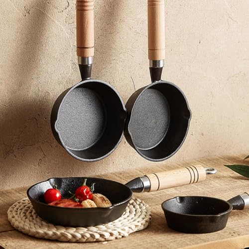 Casserole en fonte noire compacte manche bois pot beurre mini