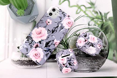 A-Focus Compatible With Airpods Case Rose Floral Flower Marble Smooth Imd Design Series Shock Proof Flexible Slim Tpu Cover Case Design For Airpods 1St / 2Nd Glossy Grey Rose #TOP4