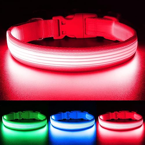 YFbrite Light up Dog Collar, USB Rechargeable LED Pet Collar, Flashing Night Visibility Neckwear