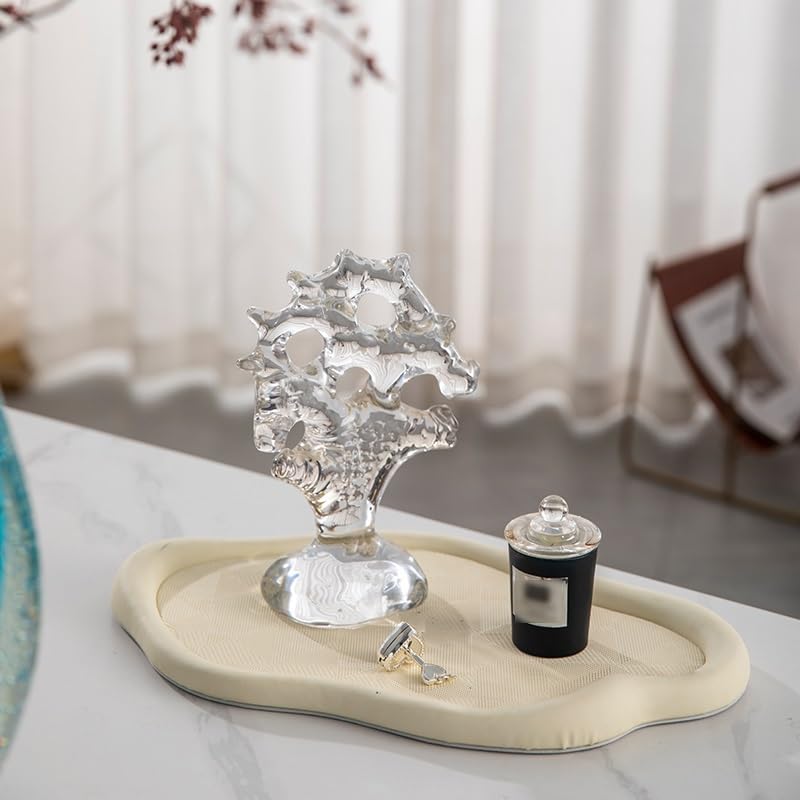 Bandejas Servir Comida Mesa de Comedor Ondulada Lujo Ligera, Bandeja Cuero, mesita for café Sala Estar, Adornos Escritorio, Juego té joyería for aromaterapia, Almacenamiento Mesa Cama | A,M