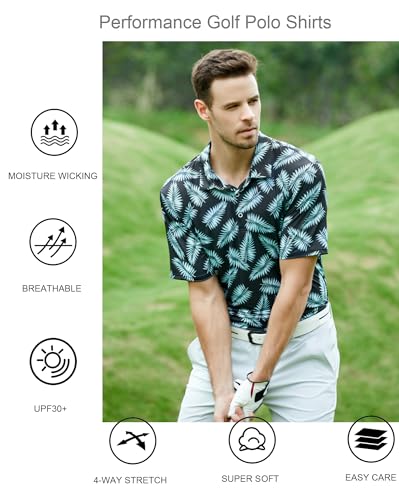 Alex Vando Mens Golf Shirt Moisture Wicking Quick-Dry Print Performance Polo Shirts for Men