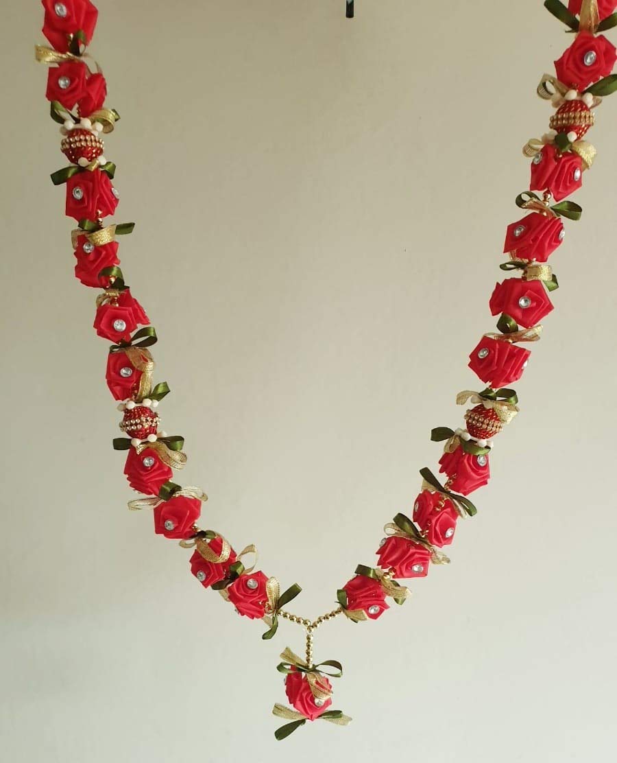 Estationeryhouse Artificial Indian mala/garland/haar jaimala shaadi indian wedding pooja ashtami,Mala 1 pc (Rose and Ribbon)