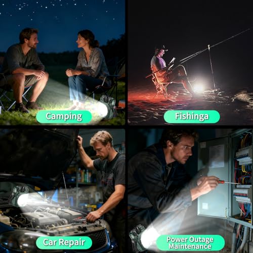 Image of LETOUR Rechargeable Solar LED Work Light, 360 Rotatable 1000Lumen 7 Color Dimmable Camping Flashlight with Magnet, 2000mAh Emergency Flood Light for Car Repair Fishing Power Outage Home Use