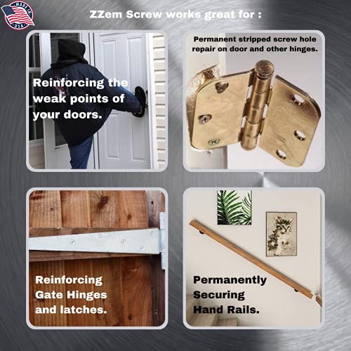 Zzem Screw Door Repair - Door Hinge Repair Kit For Easy Stripped Screw Hole Repair - Wood Screw Anchor To Reinforce Door Hinges, Strike Plates And Door Jamb Repair - Repair Stripped Screw Holes 4 Pk #TOP3