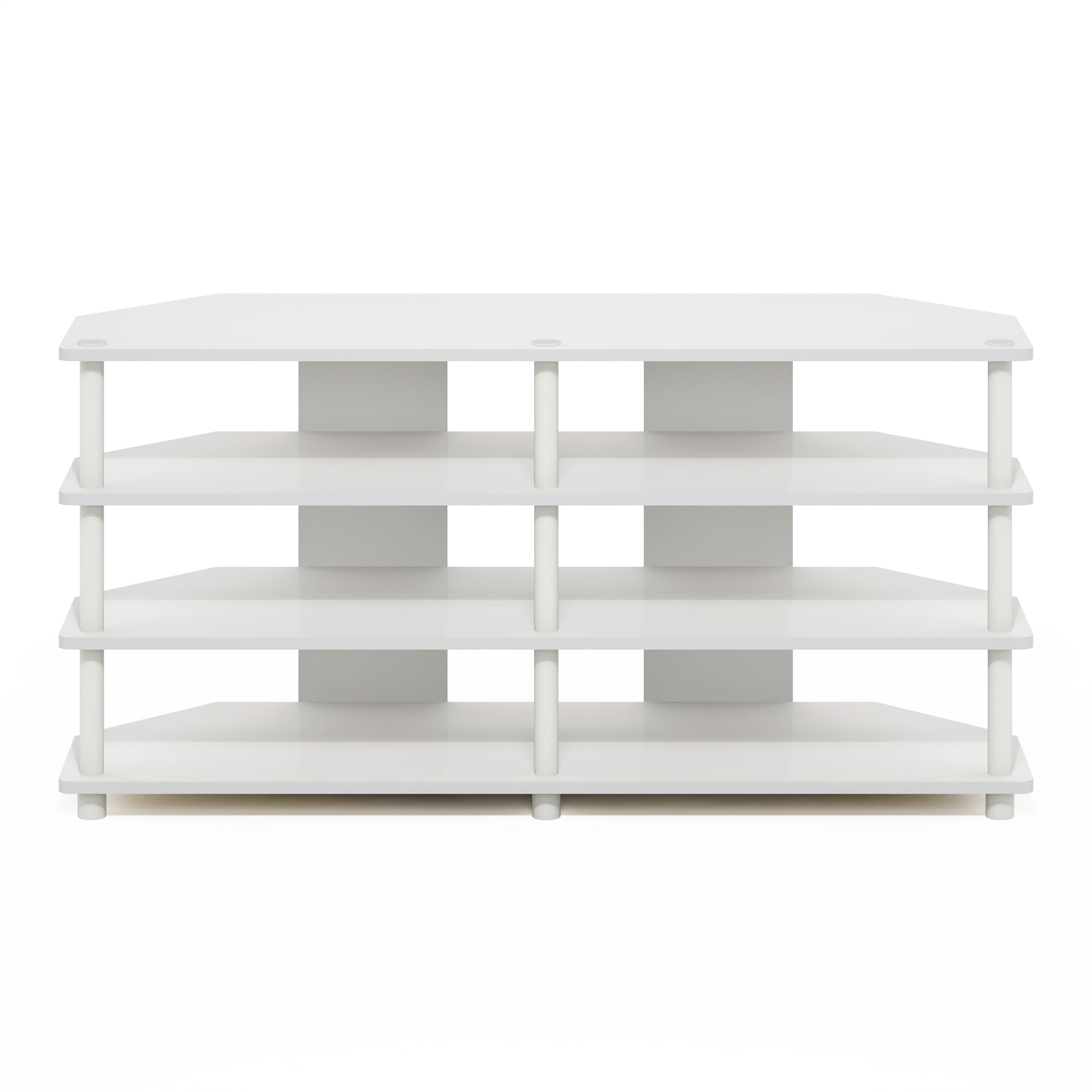Furinno Econ leicht montierbarer 4-stufiger Eck-TV-Ständer für Fernseher bis 55 Zoll, Weiß/Weiß