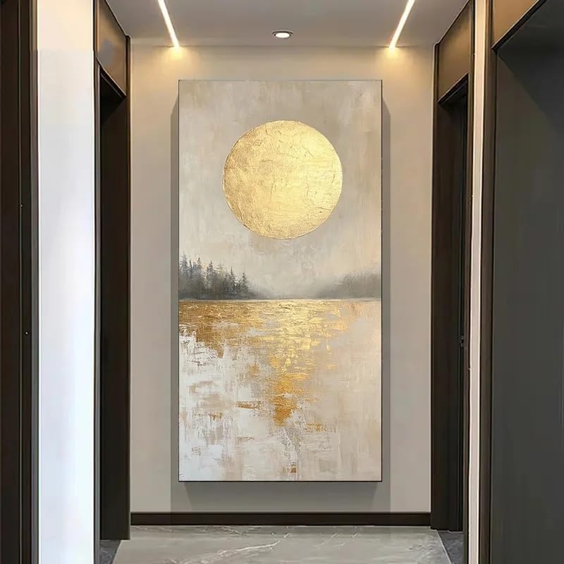 Cuadro de luna dorada zen: la solución para dar luz y calma a tu salón apagado