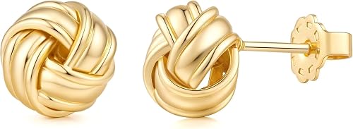 14K Gold Stud Earrings for Women Gold Earring Women Graceful Knot Stud Earring for Womens 10mm