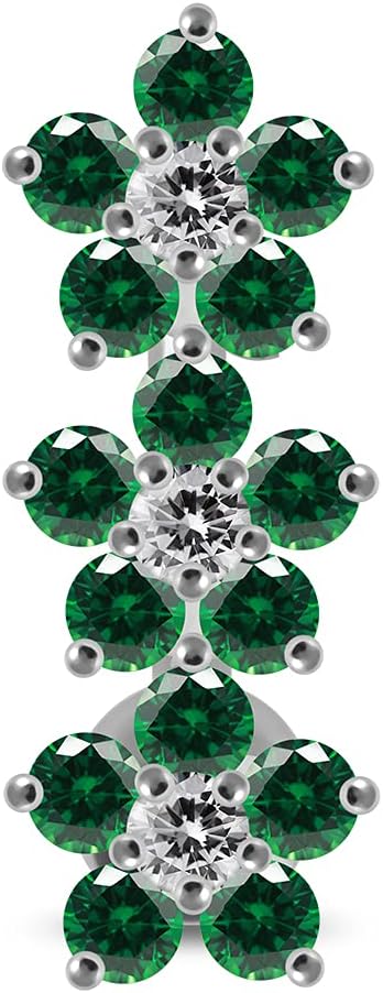 Cz Gemstones Fancy Triple Flower Reverse Bar Design 925 Sterling Silver with Stainless Steel Belly Ring - Belly Button jewelry - Navel jewelry
