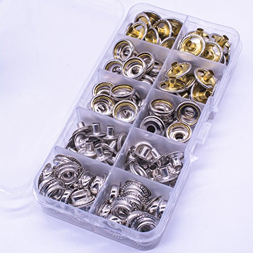 40 Sets Snaps Fastener【 Upgraded And Strengthen 】, Marine Grade 40 Of Each Piece Caps/Studs / 3/8" Sockets/Posts, Heavy Duty Metal Snaps Button For Boat Canvas, Leather, Tonneau Cover, 160 Pcs #TOP3