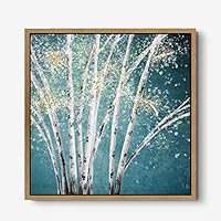 Framed Canvas Wall Art Gold Trees and Colorful Landscape Canvas Prints Home Artwork Decoration for Living Room,Bedroom - 16x16 inches