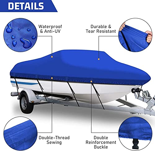 Boat Cover, Ic Iclover 420D Oxford Heavy Duty Waterproof Anti-Uv Trailerable Cover With 5 Reinforced Webbing For V-Hull,Tri-Hull,Pro-Style,Fishing,Bass Boat,Runabout-All Weather Protection (17-19Ft) #TOP4