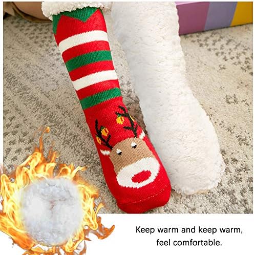 ZZBIQS 2PCS Fleece Lining Fuzzy Soft Slipper Socks, Xmas Grippers Thermal Socks, Winter Warm Thick Animal Reindeer Home Casual Cotton Crew Socks for Man, Women, Girls, Holiday or Birthday