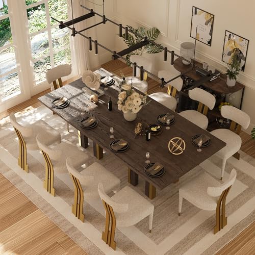 94-Inch-Large-Brown-Wooden-Dining-Table-for-8-10-People-Farmhouse-Rectangular-Dining-Table-with-H-Shape-Solid-Wood-Legs-U-Shape-Brushed-Gold-Base-for-Kitchen-Dining-Room-Office 94 Inch Large Brown Wooden Dining Table for 8 10 People Farmhouse Rectangular Dining Table with H Shape Solid Wood Legs U Shape Brushed Gold Base for Kitchen Dining Room Office