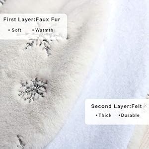 Dremisland christmas tree skirt 48 inches large whitesilver luxury faux fur tree skirt with snowflakes super soft thick plush tree skirt for xmas tree decoration silver 48inch122cm  urban country home decor