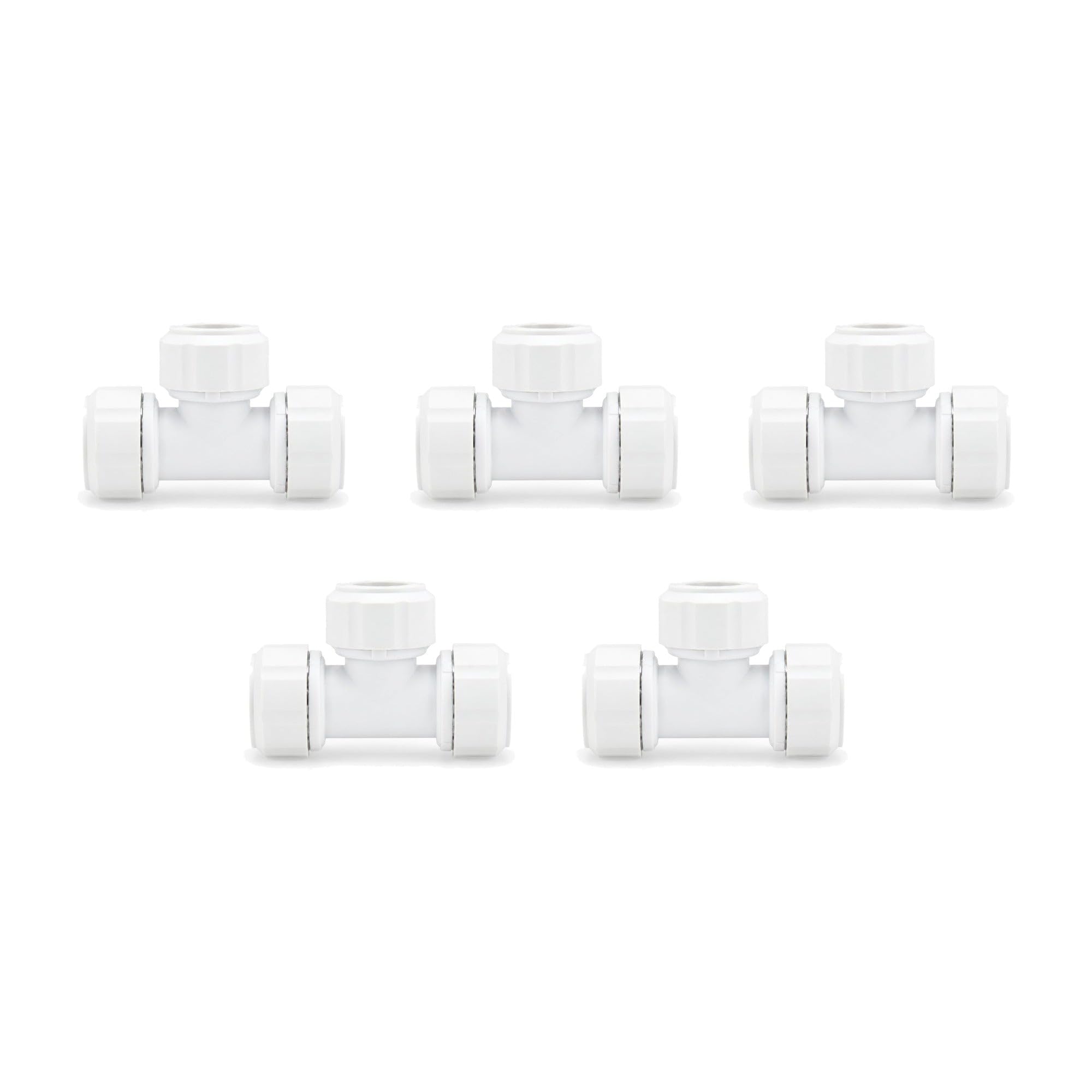 LavaPlumb 22mm Push Fit Tee 5 Pack Plumbing Fittings Copper Pipe | White pushfit tee, WRAS approved, 12 bar. Fits 22mm copper, PEX, PB and barrier plastic plumbing pipe. Tool-free, 5 pack