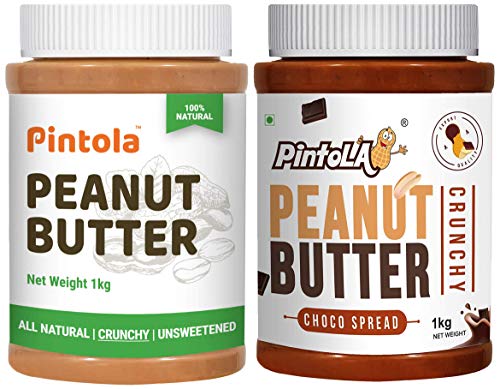 Image of Pintola All Natural Peanut Butter (Crunchy) (1 kg) (Unsweetened, Non-GMO, Gluten Free, Vegan) + Pintola Choco Spread Peanut Butter (Crunchy) (1kg)