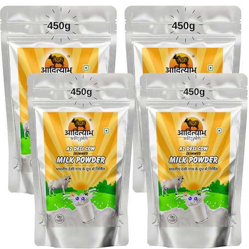Image of Adityabh A2 Cow Skimmed Milk Powder 450g (Pack of 4) | Clean & Natural | No Added Sugar | No Preservatives | Nutrient-Rich Dairy Powder | Ideal for Tea, Coffee & Daily Kitchen Use