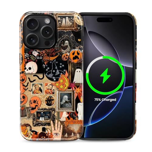 Case Compatible with iPhone 16 Pro Max,Compatible with MagSafe,Durable Shock Protection Phone Case for Girl Women Boy Men - Gothic Spooky Halloween Collage Aesthetic