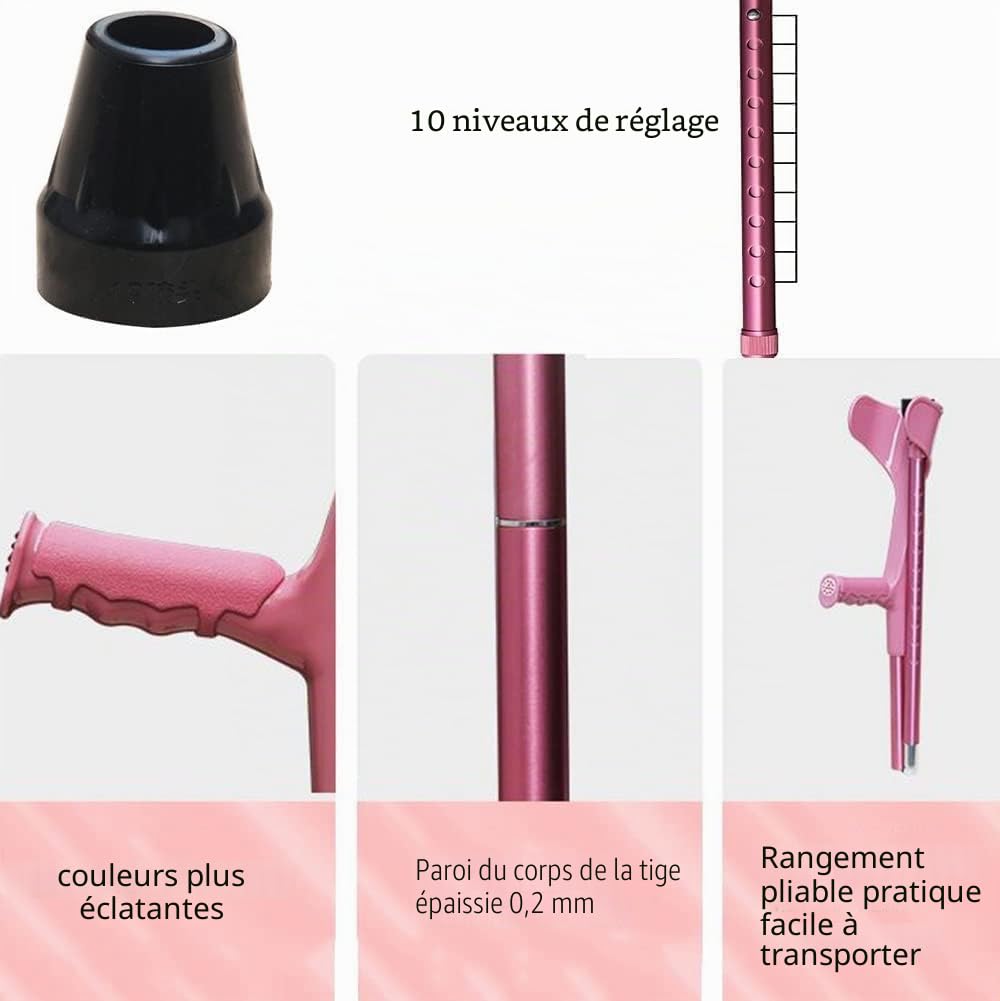 OLOTU Béquilles Médicales Béquilles d'avant-Bras Adultes Cannes en Aluminium Pliables 10 bâtons de Marche médicaux réglables en Hauteur pour Hommes Femmes Béquille pour Adultes