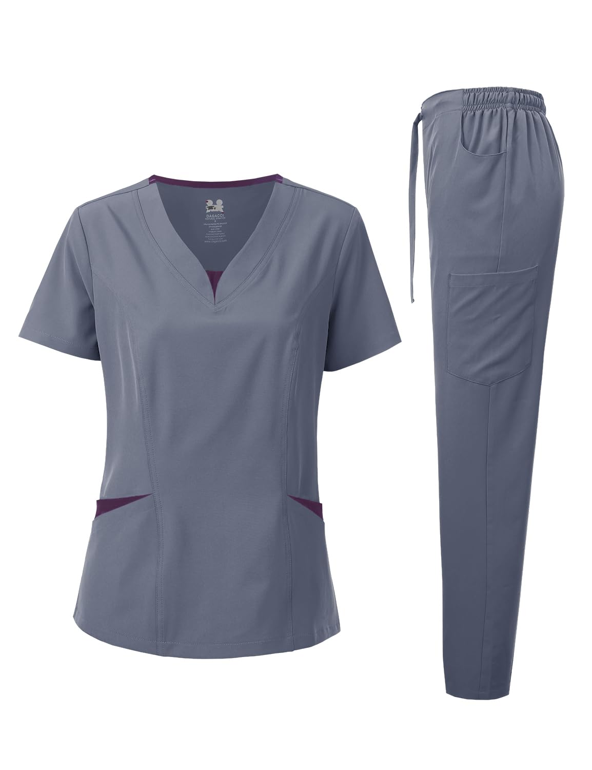 Dagacci Medical Uniform Scrubs for Women Set 4-Way Stretch Contrast V-Neck Top and Pants Sets for Women 9