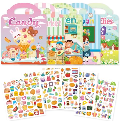 SAYHALO® Confezione da 5 libri adesivi, giocattoli per bambini dai 2 ai 3 ai 4 anni per bambini, ragazzi e ragazze, giocattoli educativi, regali di compleanno
