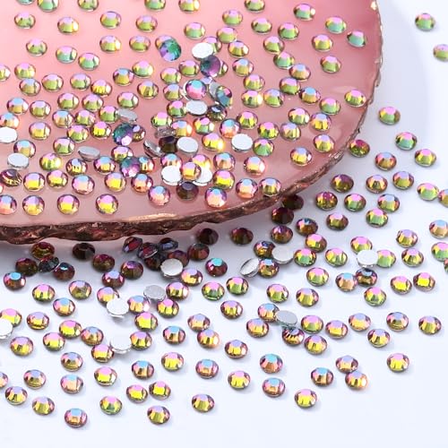 Image of Green Volcano Flatback Rhinestones, Glass Rhinestones for Nail Art and Craft, Glue Fix, Loose Crystal Gemstones(Green Volcano, SS6, 1440pcs, 1.9-2.0mm)