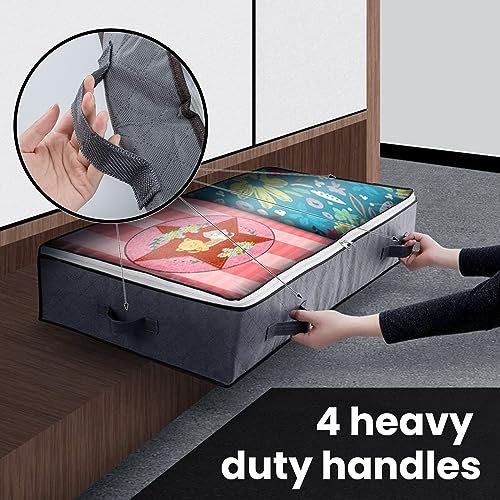HUSAIHU 90L Underbed Storage Bags, 2 Pack Large Under Bed Box with lid, Foldable Clothes Bag 4 Reinforced Handle - Image 4