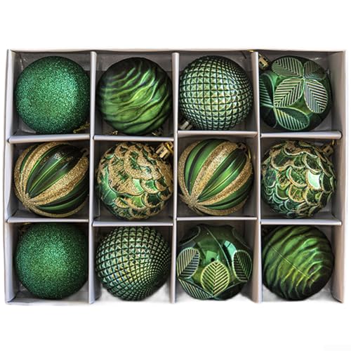 Upluxmira Set di ornamenti natalizi in PVC elettrolitico in stile nordico da 6 cm, 12 pezzi, decorazioni lucide per albero di Natale per interni (6 cm verde)