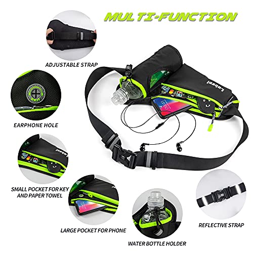 Labeol Running Belt With Water Bottles Adjustable 2 Zipper Pockets Running Waist Pack Hydration Bag For Men And Women Running Fanny Pack With Water Bottles For Running Hiking Climbing Jogging (Green) #TOP4