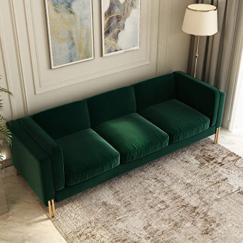 Hommoo 94" W 3 Seat Couch Mid Century Velvet Sofa With Metal Gold Legs Chesterfield With Removable Cushion Comfortable Sofa Couch For Small Apartment Living Room Bedroom Green #TOP7