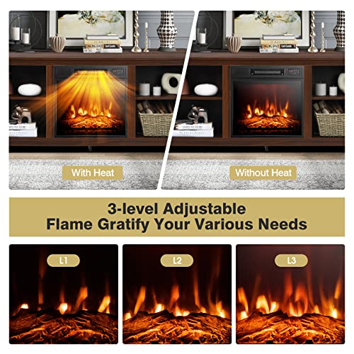 Tangkula Tv Stand With Electric Fireplace, For Tvs Up To 65 Inches, With 18 Inches 1400W Electric Fireplace, With Remote Control, 3 Level Adjustable Flame & Timer, For Living Room, Bedroom #TOP2