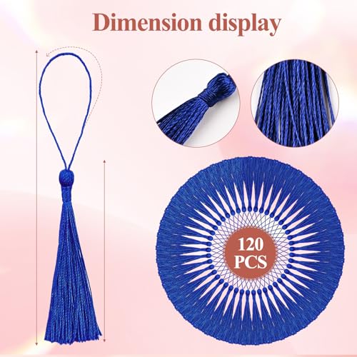 Image of NACHLYNN 120 Pcs Bookmark Tassels Bulk 13cm /5 Inch Silky Handmade Soft Craft Mini Tassels for Jewelry Keychain Making with Loops for Dress Decoration DIY Craft Accessory (Royal Blue)