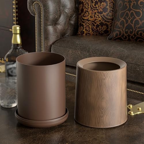 Papelera de escritorio redonda con textura de madera premium y balde interior lavable 6