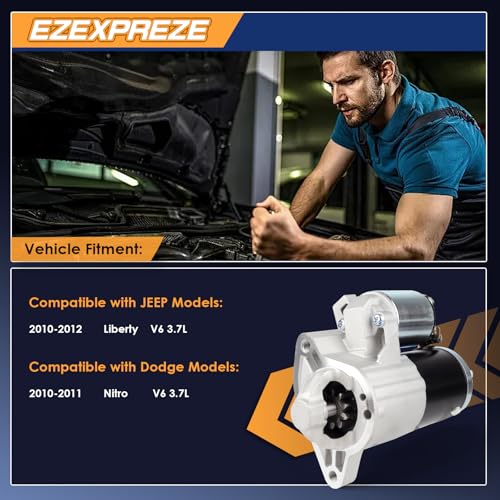 Image of Ezexpreze 19133 New Starter Compatible with Dodge Nitro 3.7L 2010 2011 Compatible with Jeep Liberty 3.7L V6 2010 2011 2012 10 11 12 04801854AA 4801854AA M000T32972 M000T32972ZC SMT0431 41048191