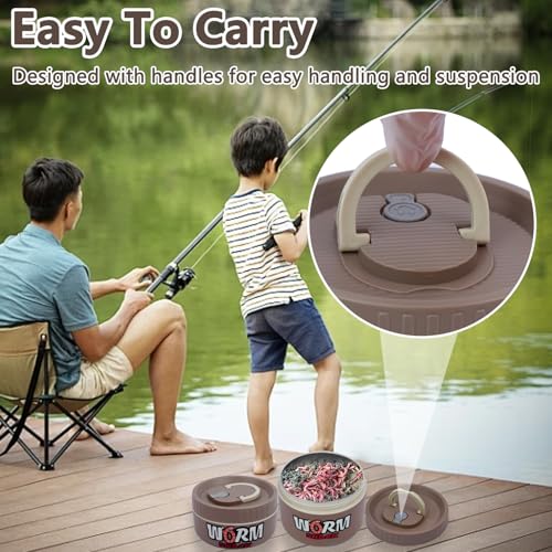 VKVXCLON 2Pcs Live Bait Storage,Fishing Bait Container, Stainless Steel Worm Storage Box, Nightcrawler Box, Bait Tank, Compact and Durable,Small and Portable, Keeps Bait Fresh and Alive (Khaki)