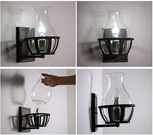 Ladiqi Vintage Country Style Candle Design Wall Sconce Lighting Wall Lamp Light Fixture E12 Bulb Base With Unique Seedy Glass Shade Indoor Outdoor #TOP5