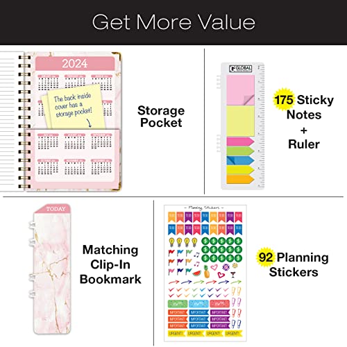 Hardcover Academic Year 2023-2024 Planner: (June 2023 Through July 2024) 5.5"X8" Daily Weekly Monthly Planner Yearly Agenda. Bookmark, Pocket Folder And Sticky Note Set (Pink Marble) #TOP1