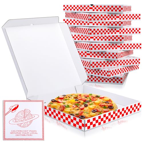 Affrolling 10 Pack Corrugated Pizza Boxes in Bulk, 16 x 16 x 2 Inch Pizza Box White Red Food Delivery Boxes Take out Food Containers for Cookies, Cake, Party Favors, Wedding