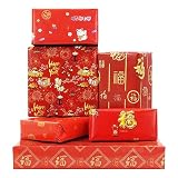 Red Gold Fu Character Gift Wrap Wrapping Paper Eastern China Theme For Kids Mom Dad Boys Girls Friends, 20x30' Per Sheet(6 sheets:24 sq.ft.ttl.) for Chinese Lunar New Year 2023 Spring Festival Wedding Baby Shower Birthday Christmas