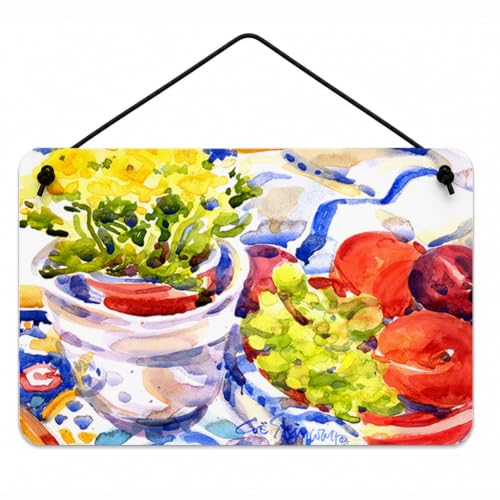 Caroline's Treasures 6037DS812 Apples, Plums and Grapes with Flowers Wall or Door Hanging Prints Aluminum Metal Sign Kitchen Wall Bar Bathroom Plaque Home Decor, 8x12, Multicolor
