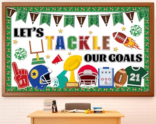 Football Bulletin Board Set Sports Theme Classroom Decoration Football Teamwork Bulletin Board We Tackle Our Goals Cutouts for Back to School Sports Party Touchdown Theme Chalkboard Wall Decor