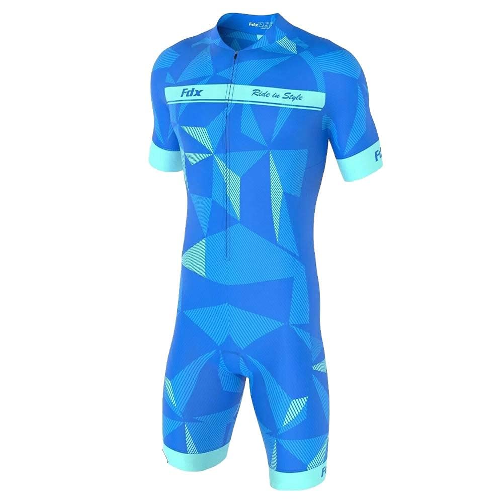 FDX Tuta ciclismo uomo Tri suit imbottita 3D, traspirante e ad asciugatura rapida, tuta intera a maniche corte per allenamento e ciclismo su strada